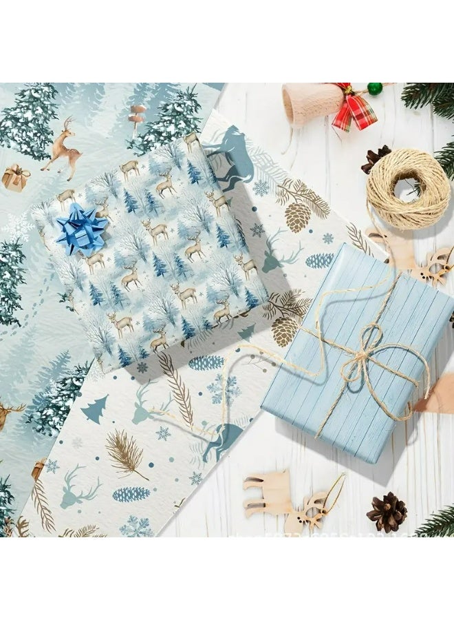 Kandid مجموعة ورق تغليف هدايا عيد الميلاد 6 قطع، تصاميم عيد الميلاد، أنماط احتفالية تقليدية (أزرق فاتح) - Image 2