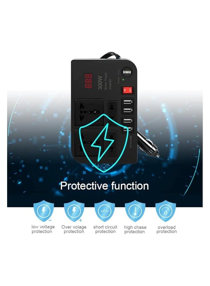 erorex Car Laptop Charger, 300W Car Inverter DC 12V to AC 220V with 4 USB Ports Fast Charging 2 Universal Sockets with Multifunctional LED Display, Universal Laptop Charger for car with Extra Fuse - Image 3