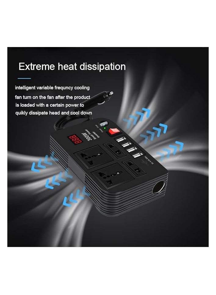 erorex Car Laptop Charger, 300W Car Inverter DC 12V to AC 220V with 4 USB Ports Fast Charging 2 Universal Sockets with Multifunctional LED Display, Universal Laptop Charger for car with Extra Fuse - Image 5