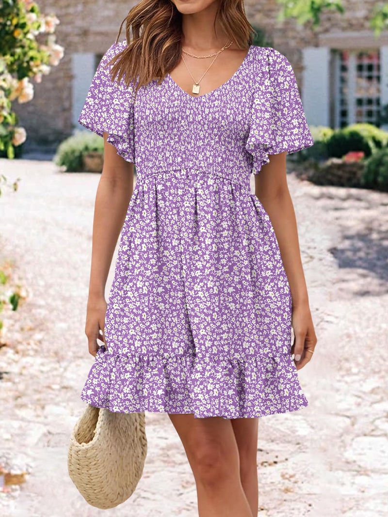 UEAL Sun Dresses for Women 2026 Casual Short Sleeve Spring Summer Dresses for Women XX-Large Purple Floral A - Image 2