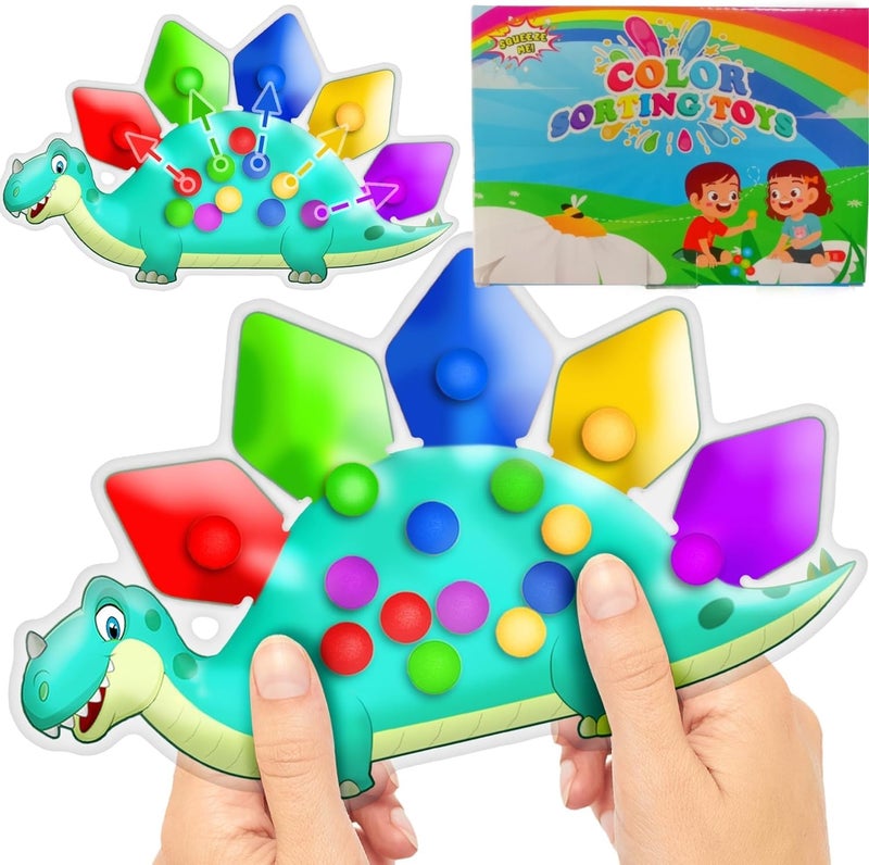 Dinosaur Color Sorting Sensory Toy Gift for Toddler Activities Toy Fine Motor Matching Game Quiet Travel Essential Toy Montessori Autism Fidgets Easter Basket Stuffers for Kid 3 4 5 Year Boy