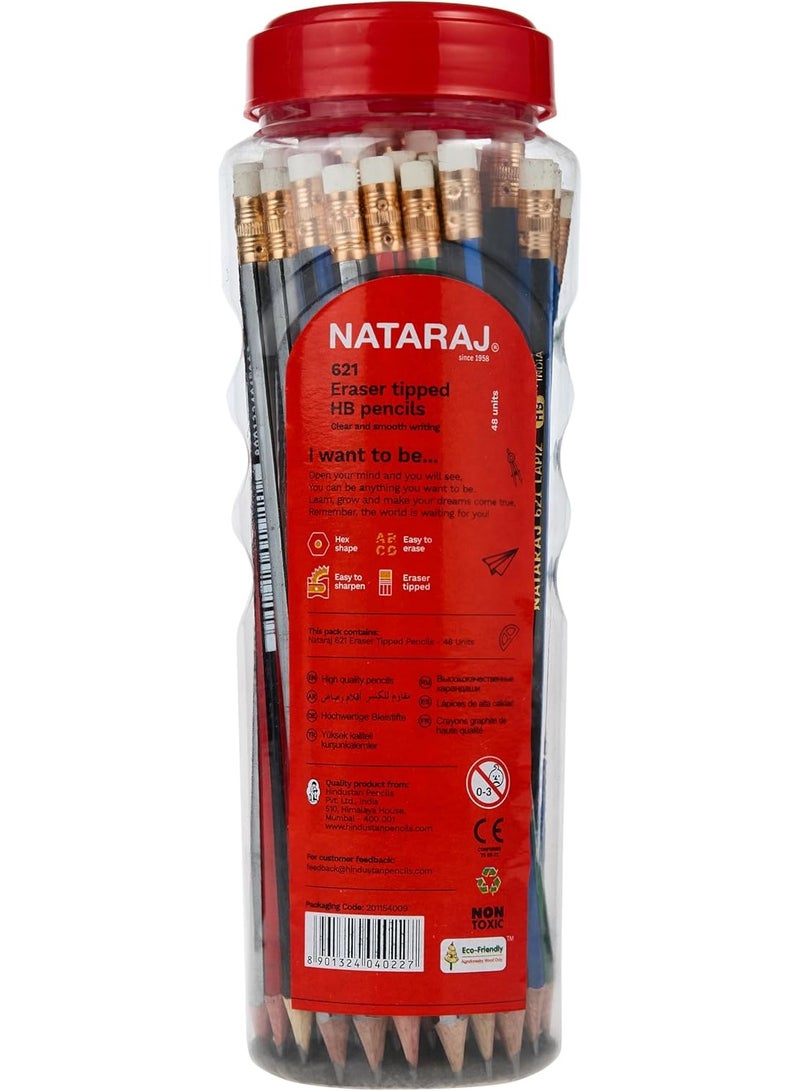 ناتاراج مجموعة أقلام رصاص ناتاراج HB 621 سداسية الشكل - 48 قطعة متنوعة مع ممحاة ذات رأس - مثالية للاستخدام في المدرسة والمكتب والفنون - Image 3