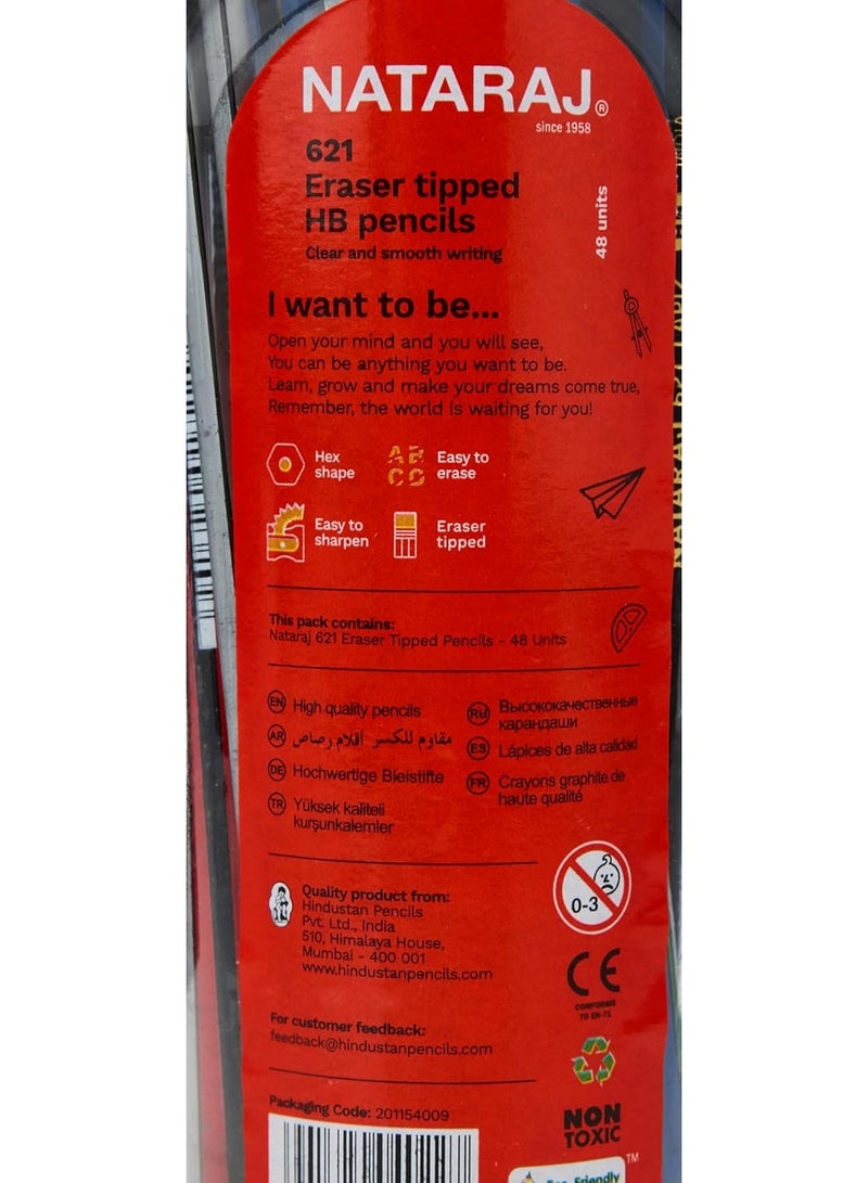 ناتاراج مجموعة أقلام رصاص ناتاراج HB 621 سداسية الشكل - 48 قطعة متنوعة مع ممحاة ذات رأس - مثالية للاستخدام في المدرسة والمكتب والفنون - Image 5