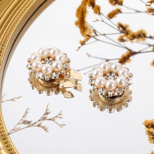 Solsew 6 Sets Pearl Flower Button Covers Decorative Rhinestone Covers with 20 Pcs 11mm Sewing Buttons Detachable Shirt Clip on Jewelry Reusable for Crafts DIY Women Men Shirts Blouses Dresses, Gold - Image 4