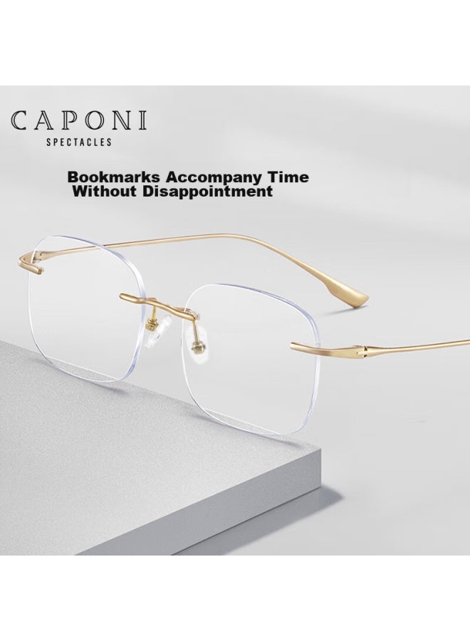 Caponi Anti-blue Light Gl, Ultra-light Frameless Gold Wire Flat Lens Gl, Anti-radiation Phone Protective Eyewear For Men, Non-prescription - Image 2