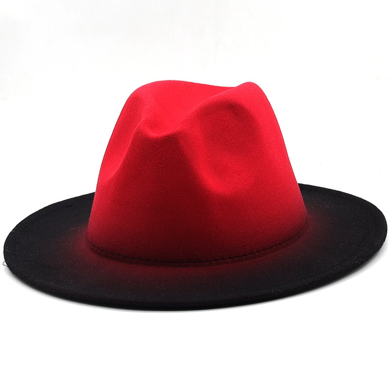 Fashion Gradual Color Topper Wool Topper Men'S And Women'S Fashionable Big Rim Felt Hat Jazz Hat - Image 3