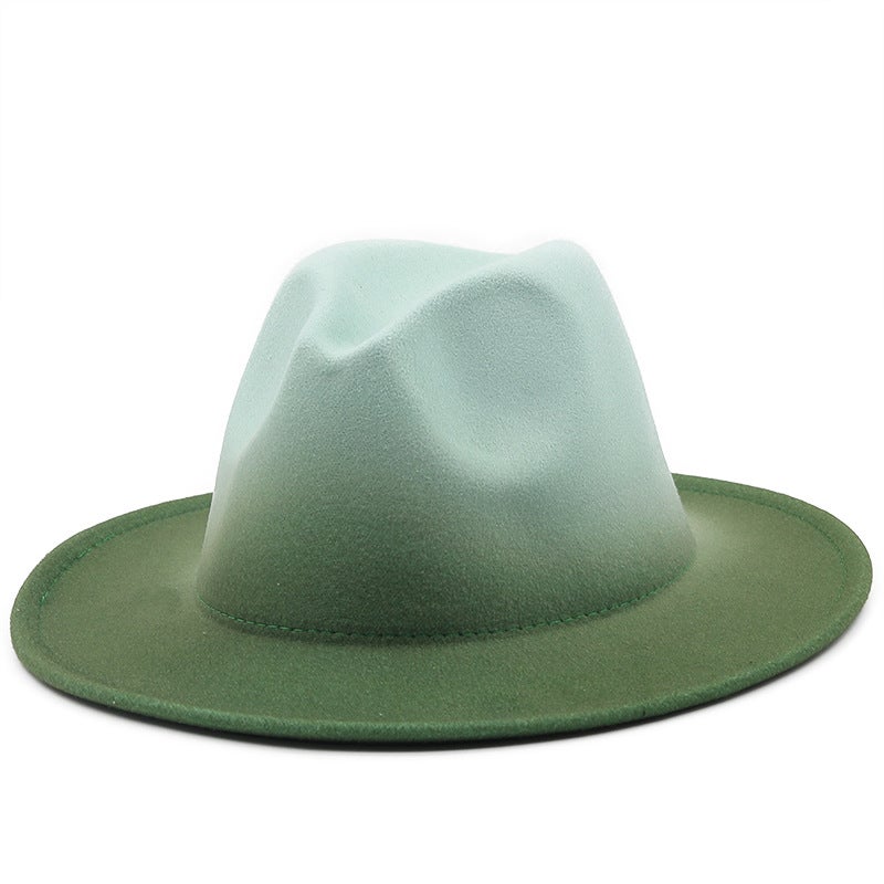 Fashion Gradual Color Topper Wool Topper Men'S And Women'S Fashionable Big Rim Felt Hat Jazz Hat - Image 5