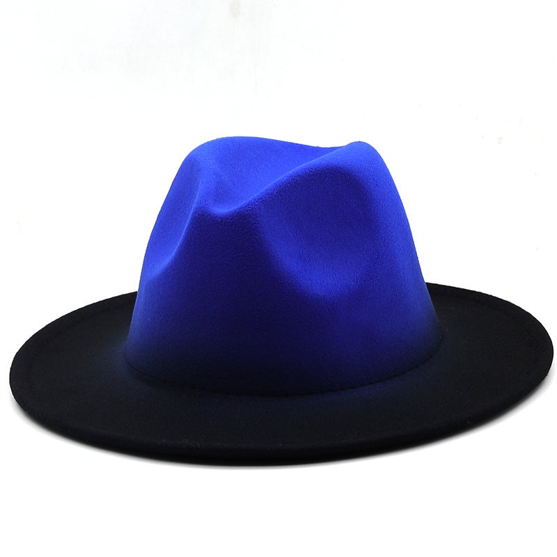 Fashion Gradual Color Topper Wool Topper Men'S And Women'S Fashionable Big Rim Felt Hat Jazz Hat - Image 2