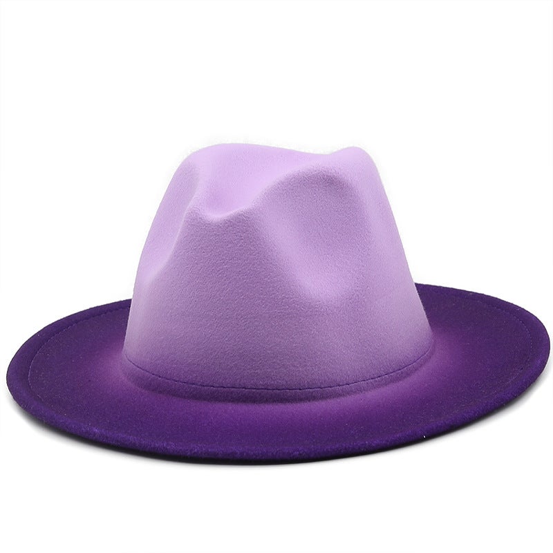Fashion Gradual Color Topper Wool Topper Men'S And Women'S Fashionable Big Rim Felt Hat Jazz Hat - Image 4