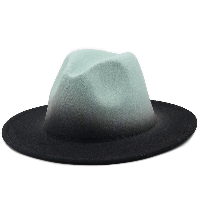 Fashion Gradual Color Topper Wool Topper Men'S And Women'S Fashionable Big Rim Felt Hat Jazz Hat - Image 1