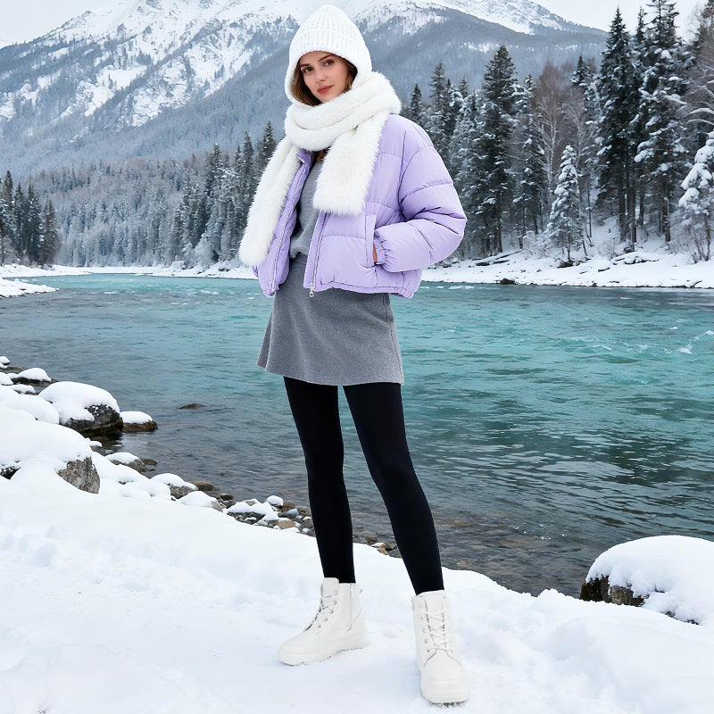 Shupua White Boots for Women Winter Ankle Boots Warm Combat Boot Waterproof Hiking Snow Booties with Zipper - Image 2