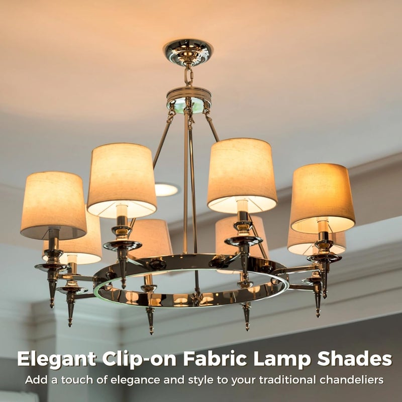 Lnrueg 12 PCS Fabric Lamp Shade, Clip-on Fabric Lamp Shade, Traditional Chandelier Candle Bulb Lampshade, Linen Fabric Elegant Lampshade, 3.5" Top x 5.1" Slant Height x 5.5" Bottom - Image 3