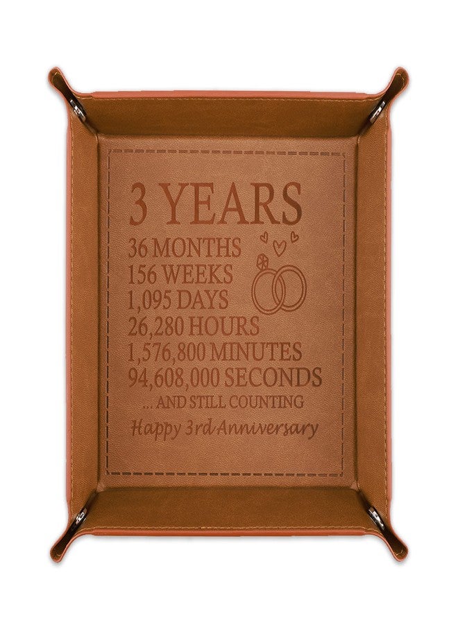JOYKWE 3 Years Marriage Anniversary Gift for Couple, Engraved Leather Valet Tray Gift For Husband From Wife, Happy 3rd Anniversary Presents for Him for Her, Leather Storage & Organization Jewelry Trays - Image 1