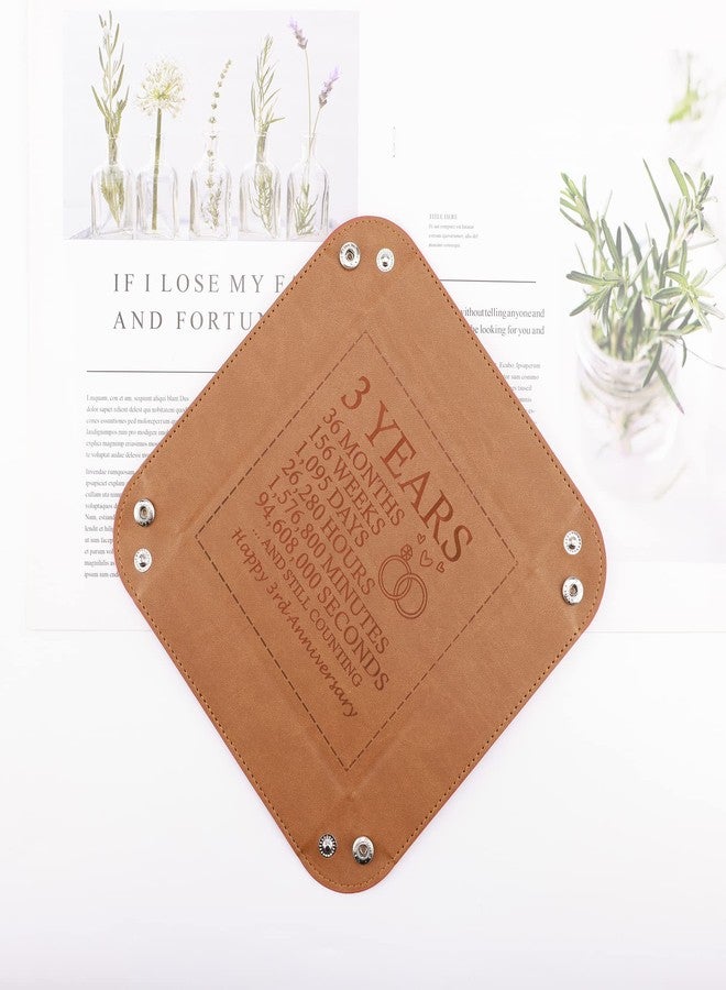 JOYKWE 3 Years Marriage Anniversary Gift for Couple, Engraved Leather Valet Tray Gift For Husband From Wife, Happy 3rd Anniversary Presents for Him for Her, Leather Storage & Organization Jewelry Trays - Image 2
