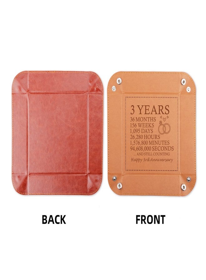 JOYKWE 3 Years Marriage Anniversary Gift for Couple, Engraved Leather Valet Tray Gift For Husband From Wife, Happy 3rd Anniversary Presents for Him for Her, Leather Storage & Organization Jewelry Trays - Image 4