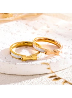 Korean Style Simple H White Shellfish Titanium Steel Ring Women's Cold Style Rose Gold Ring Index Finger Internet Celebrant Fashion Hot Jewelry