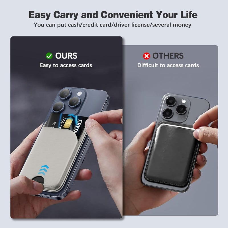 محفظة QYQBOON Mag-Safe محفظة مغناطيسية لـ iPhone خفيفة الوزن حامل محفظة هاتف مغناطيسي قابل للتعديل حامل بطاقات مغناطيسي جلدي لأجهزة iPhone 16/15/14/13/12، الحجم غير مناسب لـ iPhone Mini (رمادي) - Image 3