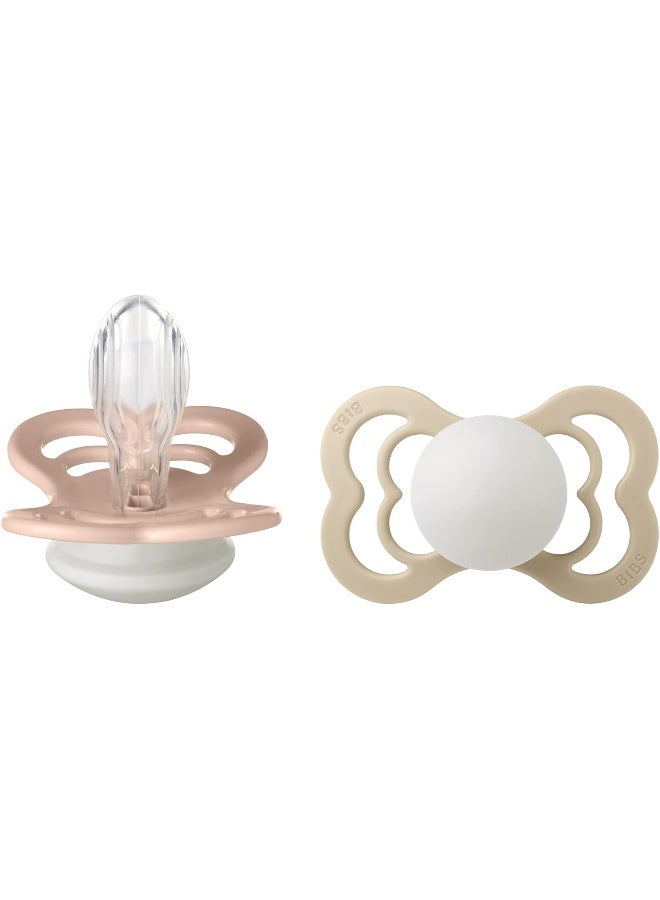 Bibs Supreme Silicone Pacifier for 6+ Months Toddlers 2-Pieces, Size 2, Blush Night/Vanilla Night - Image 1