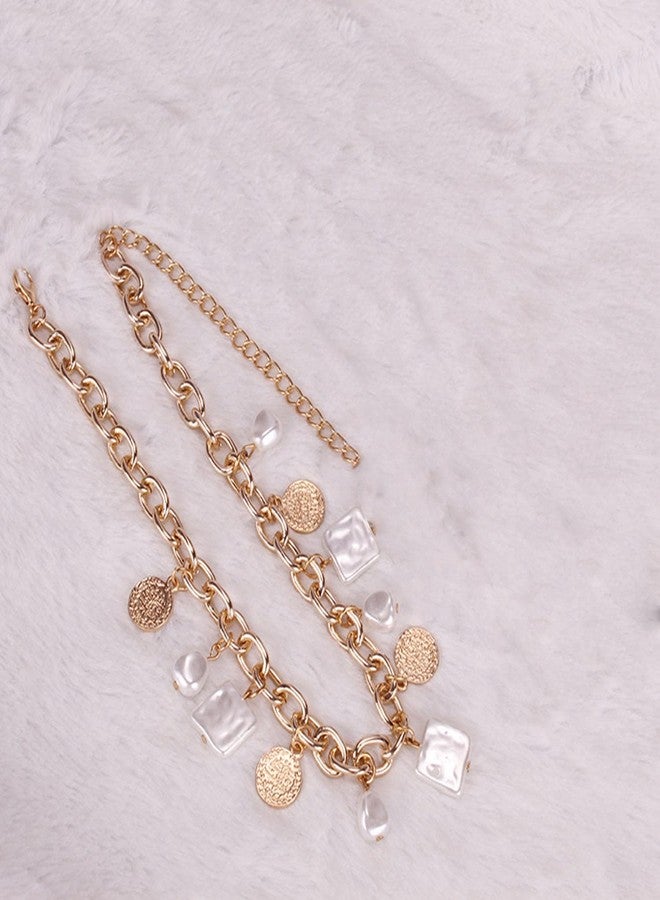 MIFYNN قلادة لؤلؤ باروكية للنساء، قلادة لؤلؤ مربعة بيضاوية، قلادة لؤلؤ على شكل عملة معدنية، قلادة لؤلؤ سميكة، قلادة لؤلؤ غير منتظمة، مجوهرات لؤلؤ رقيقة للنساء (أ). - Image 5