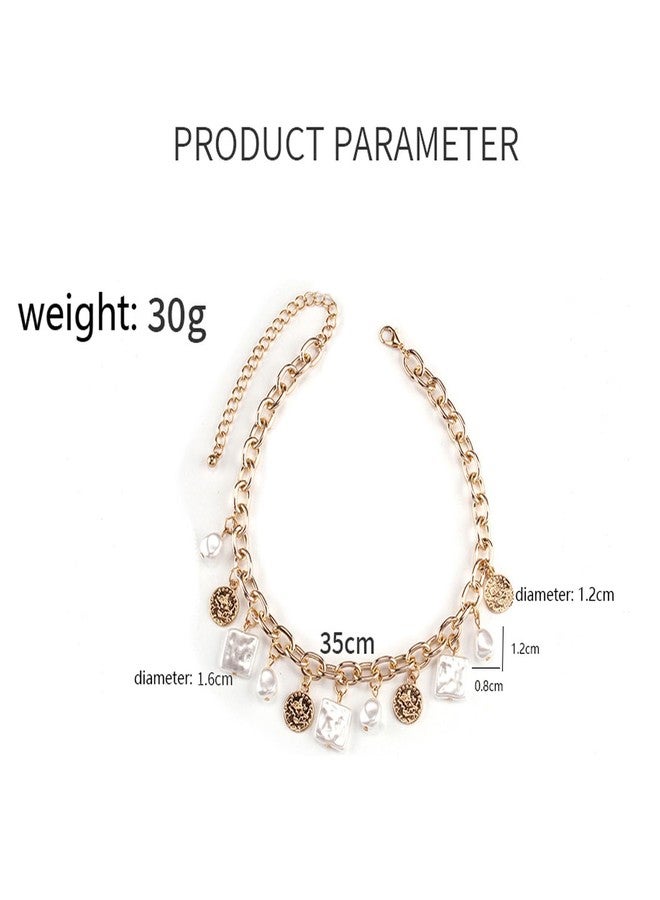 MIFYNN قلادة لؤلؤ باروكية للنساء، قلادة لؤلؤ مربعة بيضاوية، قلادة لؤلؤ على شكل عملة معدنية، قلادة لؤلؤ سميكة، قلادة لؤلؤ غير منتظمة، مجوهرات لؤلؤ رقيقة للنساء (أ). - Image 4