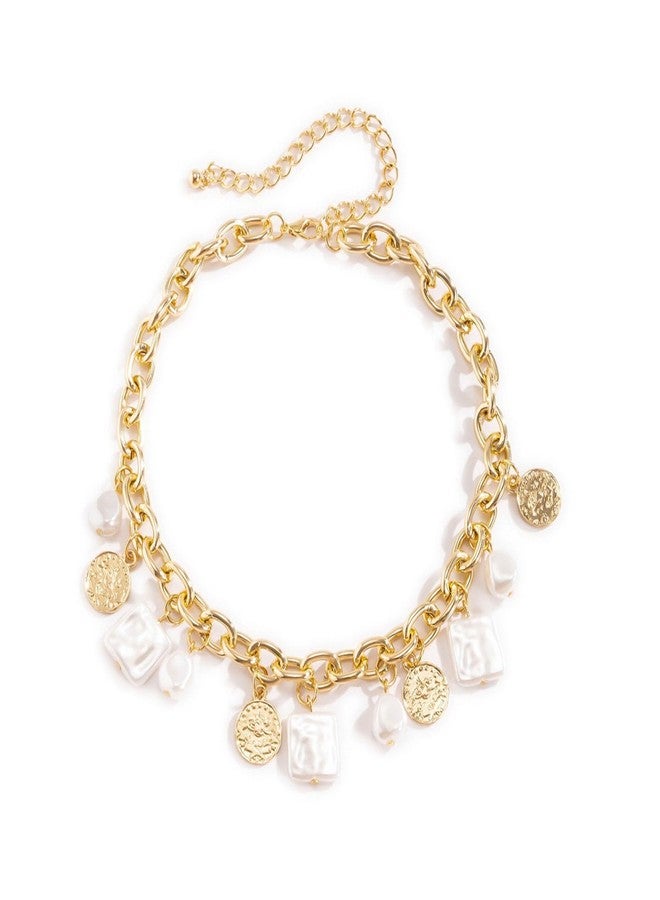 MIFYNN قلادة لؤلؤ باروكية للنساء، قلادة لؤلؤ مربعة بيضاوية، قلادة لؤلؤ على شكل عملة معدنية، قلادة لؤلؤ سميكة، قلادة لؤلؤ غير منتظمة، مجوهرات لؤلؤ رقيقة للنساء (أ). - Image 1