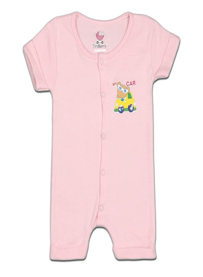 TiniBerry 100% Cotton Rompers/Sleepsuits/Jumpsuit/Bodysuit Night Suits for Baby Boys & Girls, Infants, New Borns (Pack of 1) (3-6Months, PINK) - Image 1