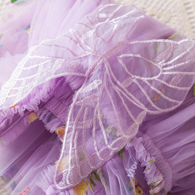 Nileafes Toddler Girl Flower Butterfly Embroidery Tutu Dress Casual Tulle Princess Birthday Dresses Size 120 (4-5 Years, 109-Purple) - Image 5
