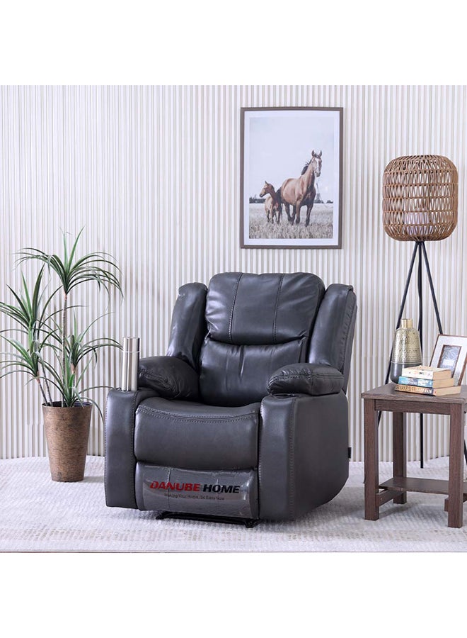 DANUBE HOME كرسي مارجي الجلدي بمقعد واحد من ManuaAir مع حامل أكواب وتخزين، تصميم حديث، مقعد واحد للاسترخاء، أثاث غرفة المعيشة، 97 × 94 × 104 سم، رمادي داكن - Image 1