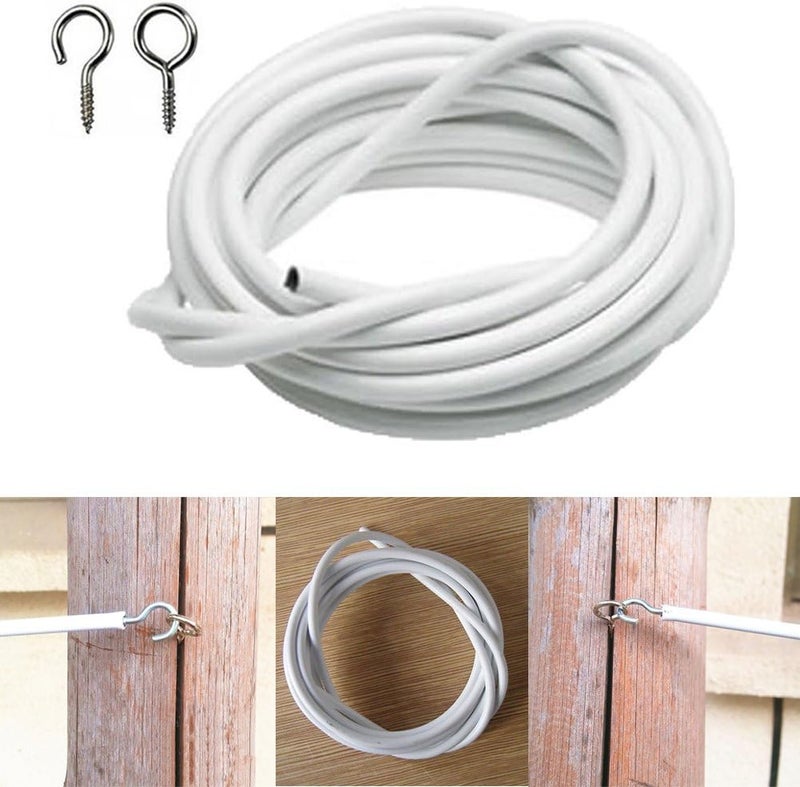 Tookie White Wire Hanging Cord With Self-Adhesive Hook and Eyes for Net Curtain Rods, 2-4 Meters PVC String Hanging Rope (Size: 3m) - Image 4