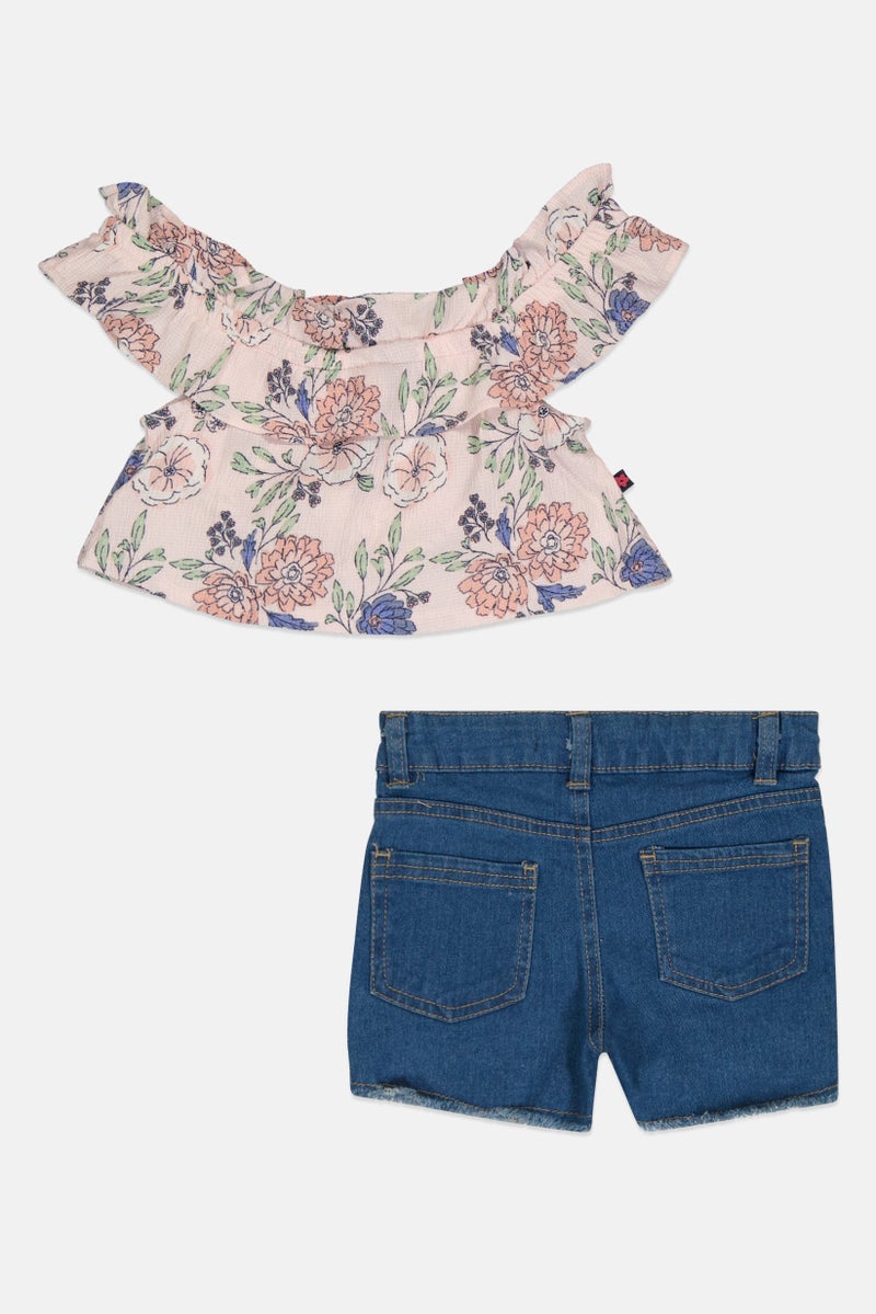 Limited Too Toddlers Girl 2 Pieces Floral Print Top And Denim Shorts, Multicolor - Image 2