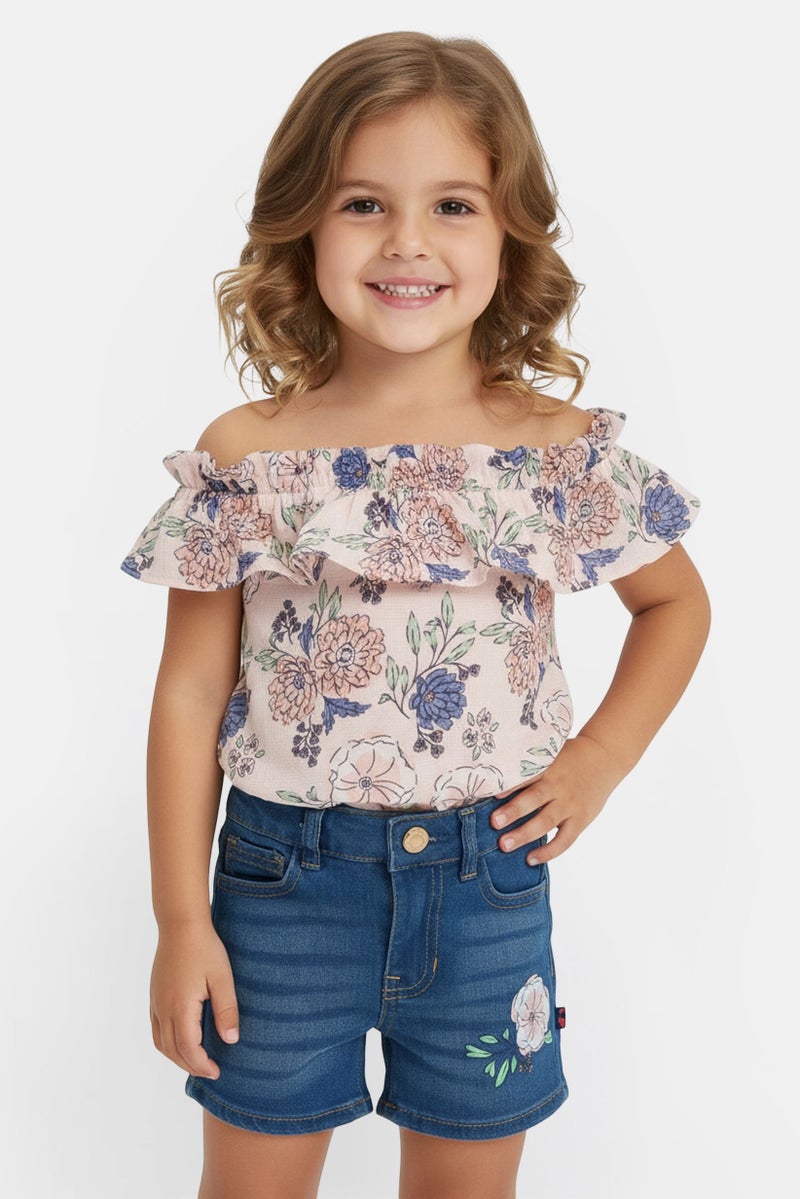 Limited Too Toddlers Girl 2 Pieces Floral Print Top And Denim Shorts, Multicolor - Image 1