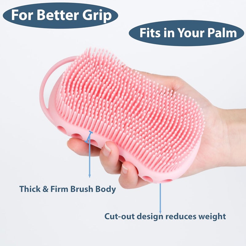 MtBoi DoubleSided Exfoliating Silicone Body Scrubber 2in1 Bath Scrubber Shampoo Brush Silicone Loofah for All Skin Types Shower Body Scrubber Easy to Clean Lather Well Pink - Image 5
