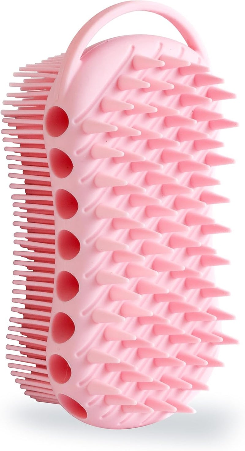 MtBoi DoubleSided Exfoliating Silicone Body Scrubber 2in1 Bath Scrubber Shampoo Brush Silicone Loofah for All Skin Types Shower Body Scrubber Easy to Clean Lather Well Pink - Image 1