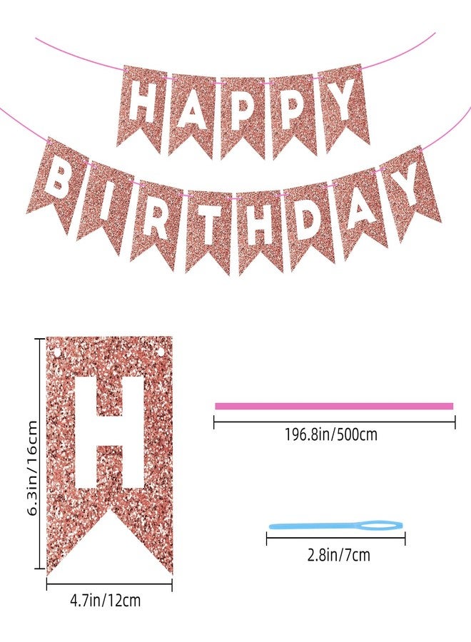Eaezerav Rose Gold Happy Birthday Banner Glitter Birthday Sign for Girls Women, Happy Birthday Garland Banner Rose Gold Decorations Baby Shower Birthday Party Supplies for Wall Decor - Image 2