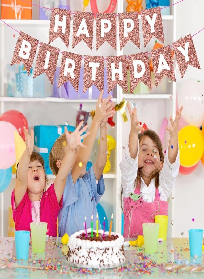 Eaezerav Rose Gold Happy Birthday Banner Glitter Birthday Sign for Girls Women, Happy Birthday Garland Banner Rose Gold Decorations Baby Shower Birthday Party Supplies for Wall Decor - Image 3