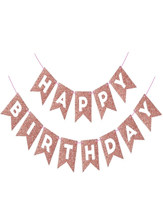 Eaezerav Rose Gold Happy Birthday Banner Glitter Birthday Sign for Girls Women, Happy Birthday Garland Banner Rose Gold Decorations Baby Shower Birthday Party Supplies for Wall Decor - Image 1