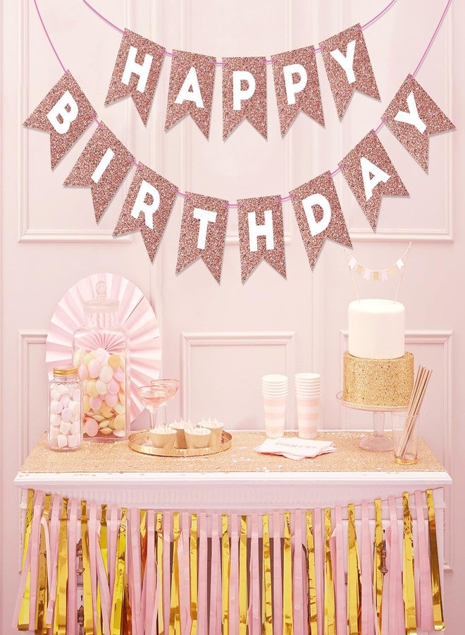 Eaezerav Rose Gold Happy Birthday Banner Glitter Birthday Sign for Girls Women, Happy Birthday Garland Banner Rose Gold Decorations Baby Shower Birthday Party Supplies for Wall Decor - Image 4