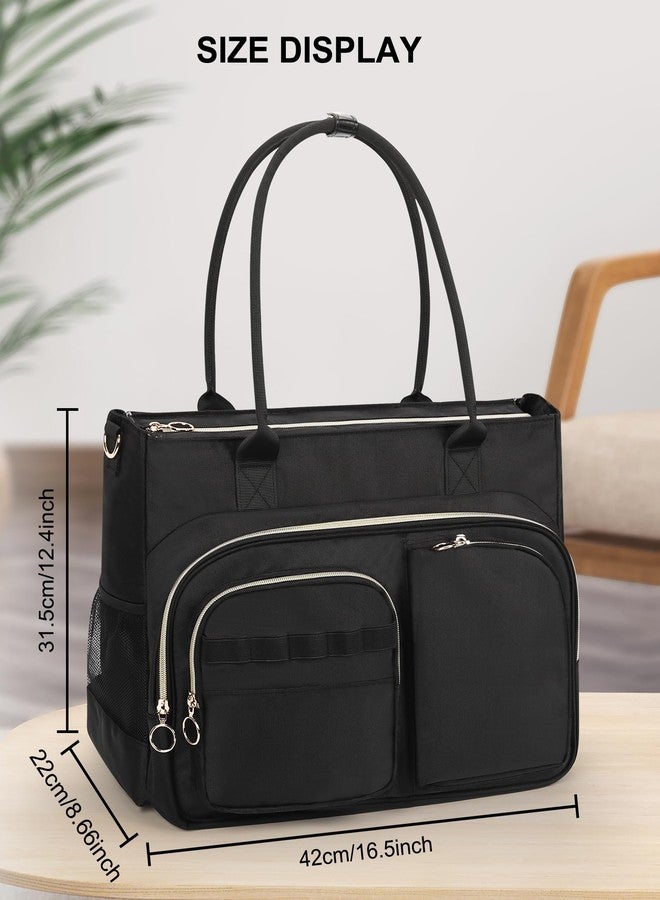 WGEAR Tote Bag for Women, Lightweight Work Handbag 16.5 Inch Laptop Purse for Nurse Teacher with Large Cup Holder, Quilted Travel Tote Shoulder Bag with Strap for College Office Clinical Gym, Black - Image 5