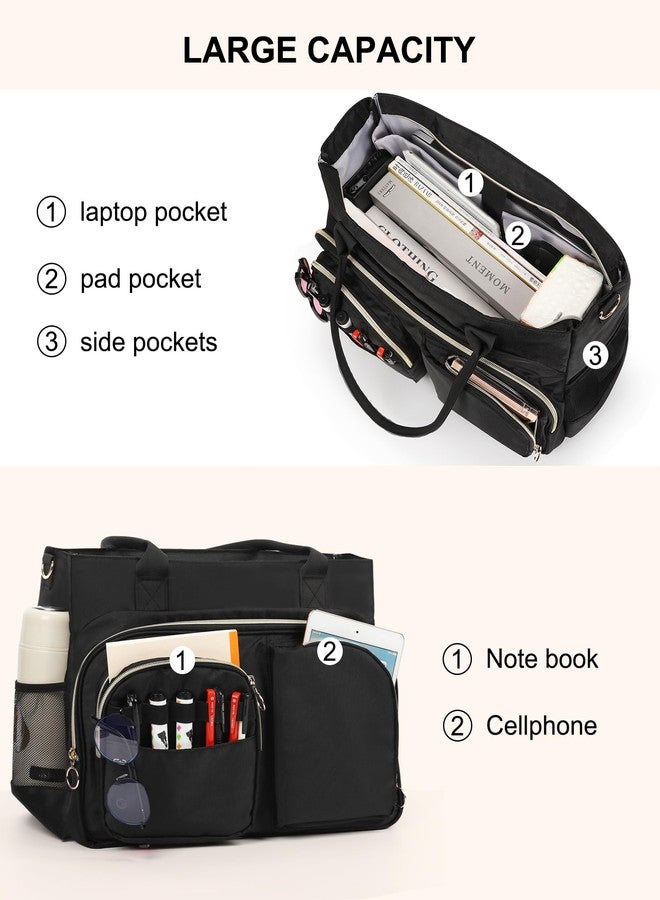 WGEAR Tote Bag for Women, Lightweight Work Handbag 16.5 Inch Laptop Purse for Nurse Teacher with Large Cup Holder, Quilted Travel Tote Shoulder Bag with Strap for College Office Clinical Gym, Black - Image 4