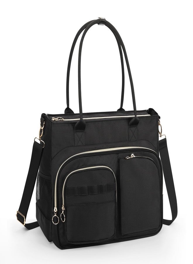 WGEAR Tote Bag for Women, Lightweight Work Handbag 16.5 Inch Laptop Purse for Nurse Teacher with Large Cup Holder, Quilted Travel Tote Shoulder Bag with Strap for College Office Clinical Gym, Black - Image 1