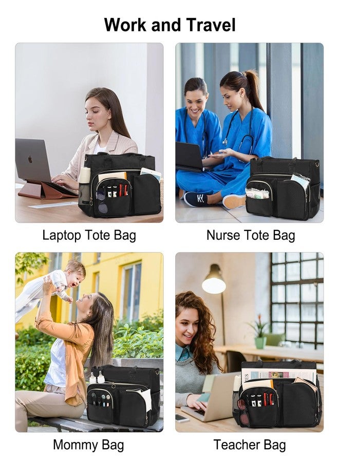 WGEAR Tote Bag for Women, Lightweight Work Handbag 16.5 Inch Laptop Purse for Nurse Teacher with Large Cup Holder, Quilted Travel Tote Shoulder Bag with Strap for College Office Clinical Gym, Black - Image 2