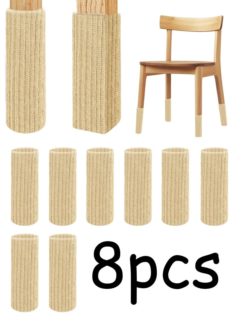8pcs Furniture Leg Protectors , Protectors Knitted Chair Leg Cover Moving Easily and Reduce Noise Wood Floor Protectors（Beige） - Image 1