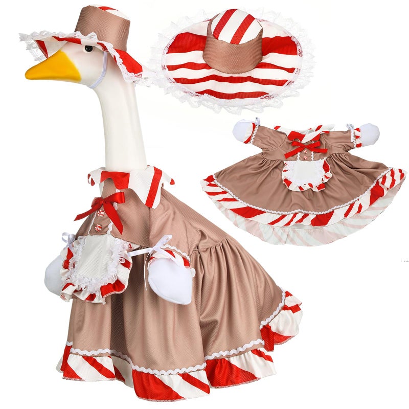Suzile Christmas Gingerbread Porch Goose Outfit Dresses Clothes For 23"" High Cement Or Plastic Goose Costume For Yard Lawn Outdoor Garden Patio Statue Xmas Candy Red White Holiday Decor - Image 1