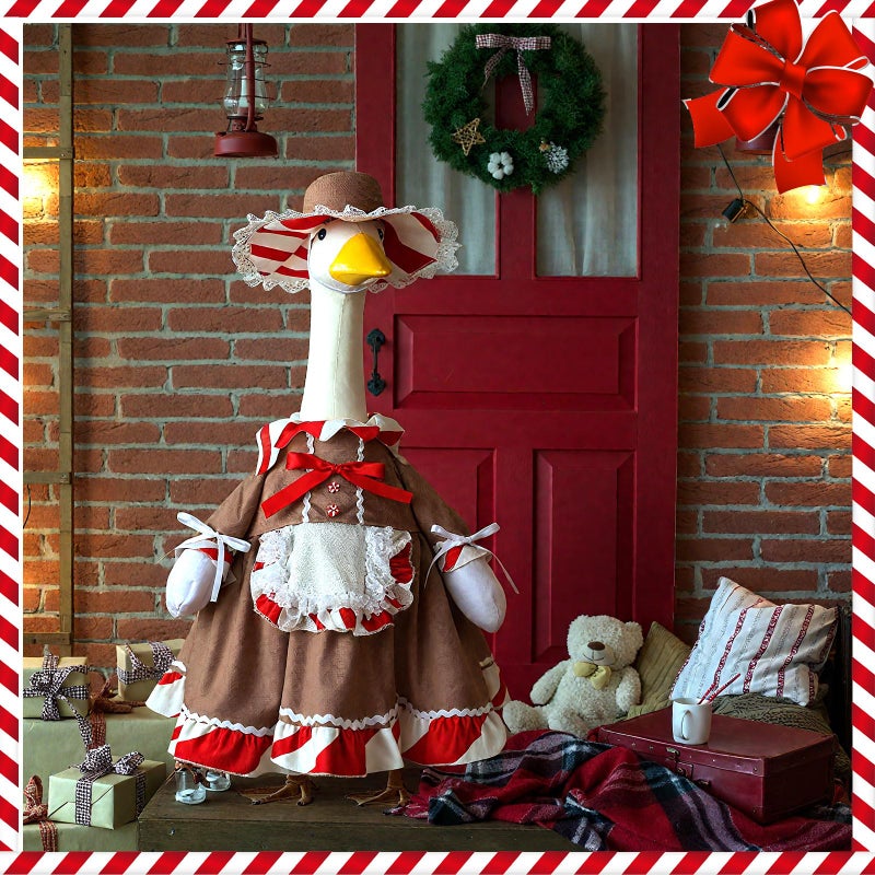 Suzile Christmas Gingerbread Porch Goose Outfit Dresses Clothes For 23"" High Cement Or Plastic Goose Costume For Yard Lawn Outdoor Garden Patio Statue Xmas Candy Red White Holiday Decor - Image 4