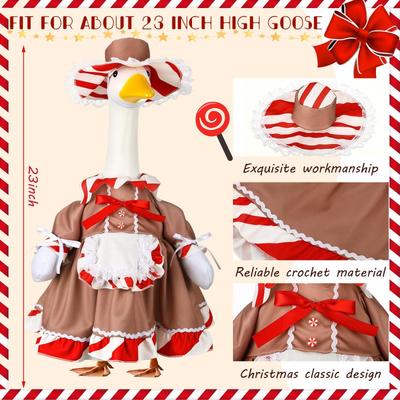 Suzile Christmas Gingerbread Porch Goose Outfit Dresses Clothes For 23"" High Cement Or Plastic Goose Costume For Yard Lawn Outdoor Garden Patio Statue Xmas Candy Red White Holiday Decor - Image 2
