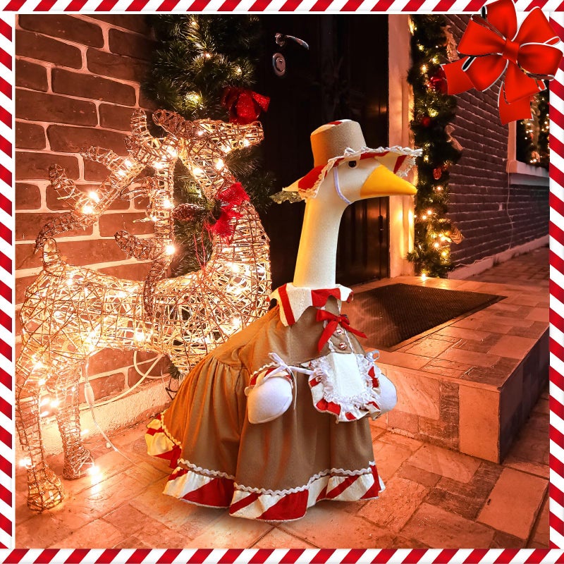 Suzile Christmas Gingerbread Porch Goose Outfit Dresses Clothes For 23"" High Cement Or Plastic Goose Costume For Yard Lawn Outdoor Garden Patio Statue Xmas Candy Red White Holiday Decor - Image 3