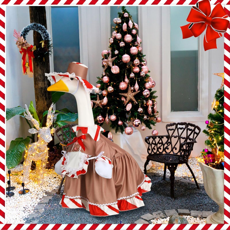 Suzile Christmas Gingerbread Porch Goose Outfit Dresses Clothes For 23"" High Cement Or Plastic Goose Costume For Yard Lawn Outdoor Garden Patio Statue Xmas Candy Red White Holiday Decor - Image 5
