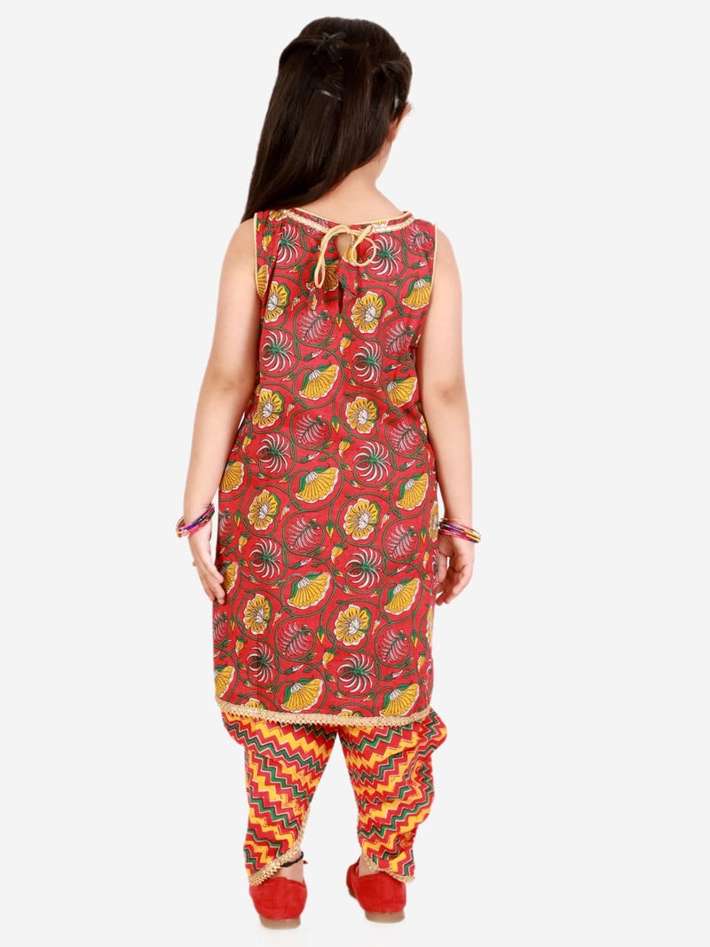 superminis Baby Girls Cotton Printed Sangakari Print A Line Style Sleeveless,Round Neck Kurti And Dhoti With Elastic Closure Ethnic Dress kurta set(Red,4-5 Years) - Image 3
