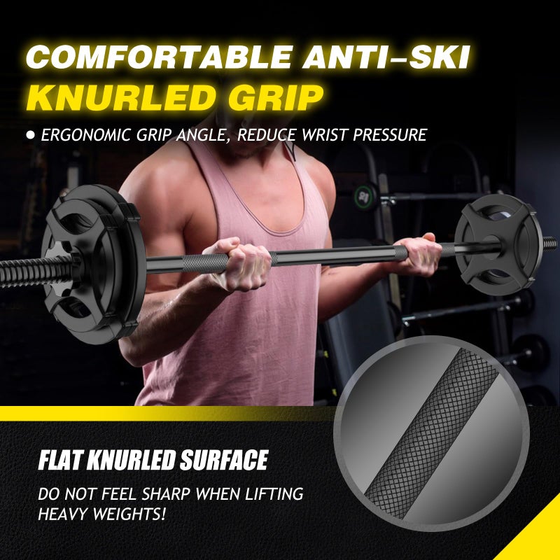 DILANL Weight Lifting Bar 57", 1" Standard Straight Barbell Bars Olympic for Home Gym Weight lifting/Strength Training/Squat/Bench Press/Deadlift/Lunges/Hip Thrusts, 2 Star Collars (480lb Weight Capacity) (Black) - Image 2