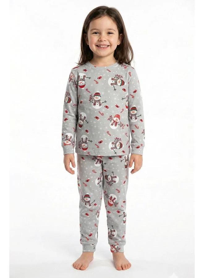 Zuzunga Unisex New Year's Themed Cute Snowman Patterned Children's Pajama Set.